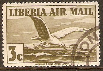 Liberia 1936 3c Olive - Air Mail stamp. SG567.